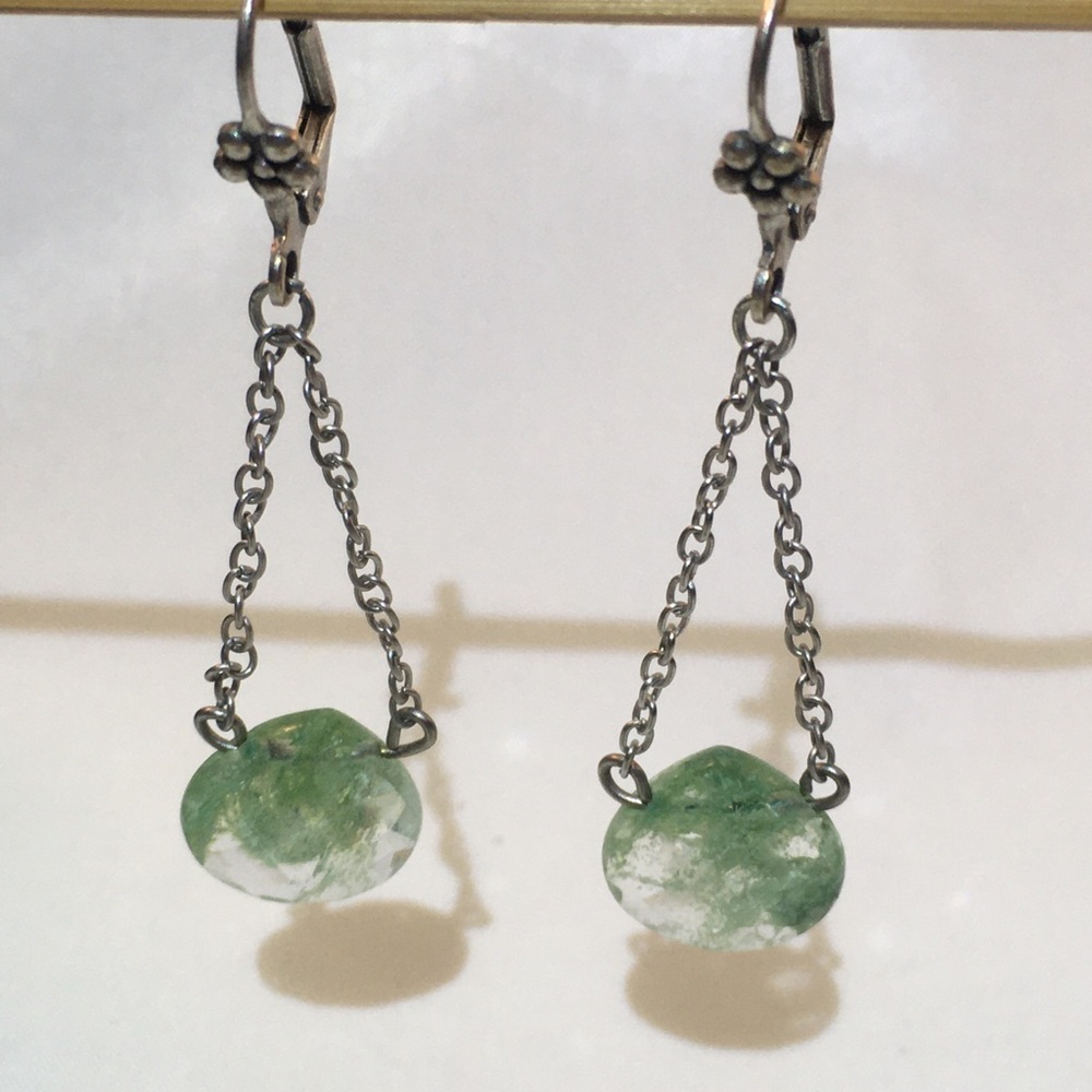 Briolette Green and Silver Dangle Earrings